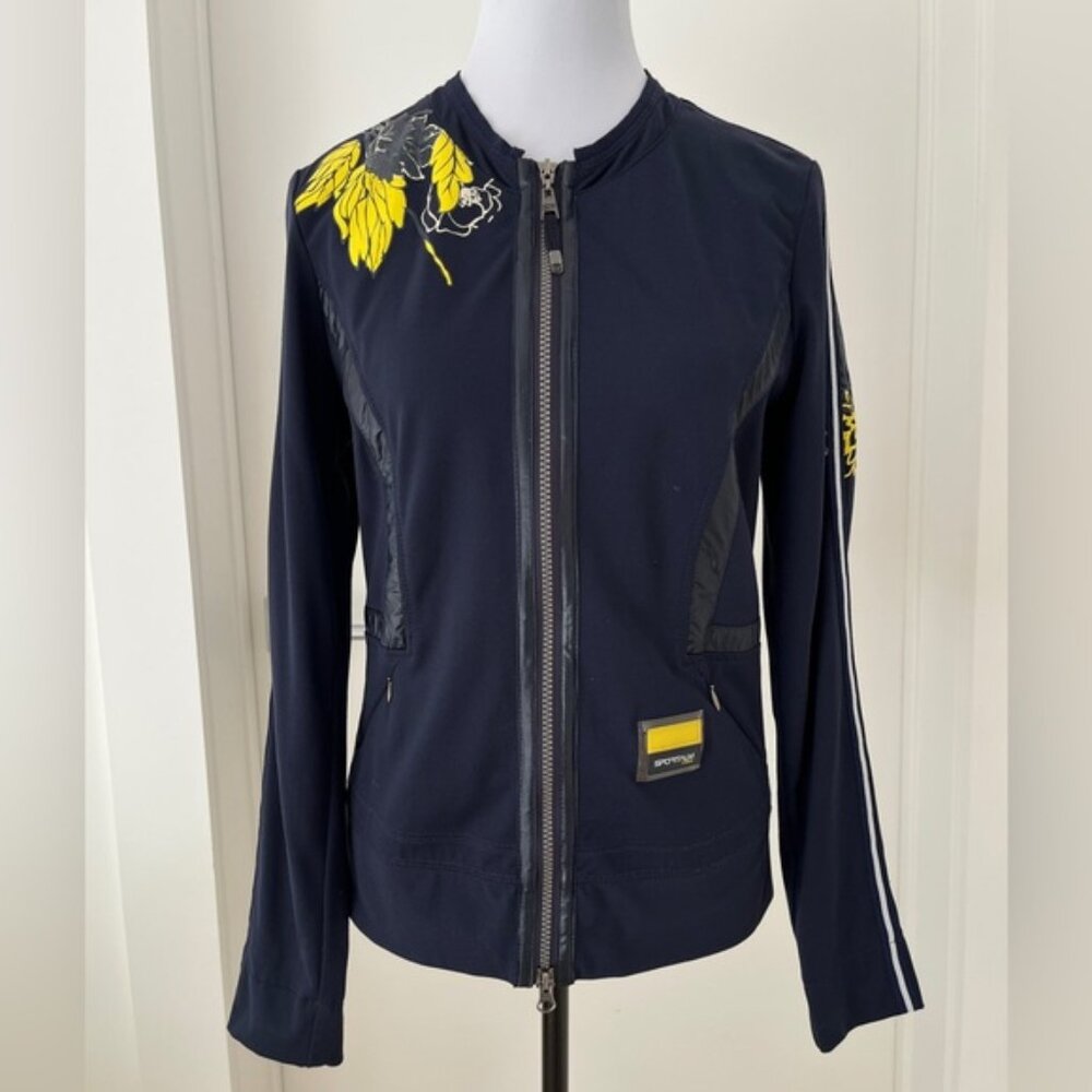 SPORTALM Warm Up Jacket Front Zip Floral Decal Detail Athleisure Sporty Casual